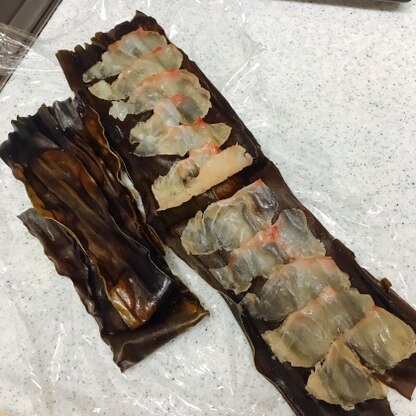 時間があったので鯛の昆布〆をつくってみました！昆布の味が染みて鯛が美味しいー！日本酒に合いました( ^ω^